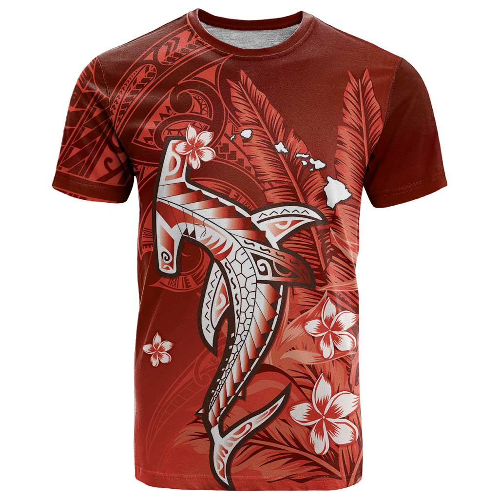 Personalized Hawaiian Maori Hammerhead Shark T Shirt Ulaula Plumeria - Polynesian Pride