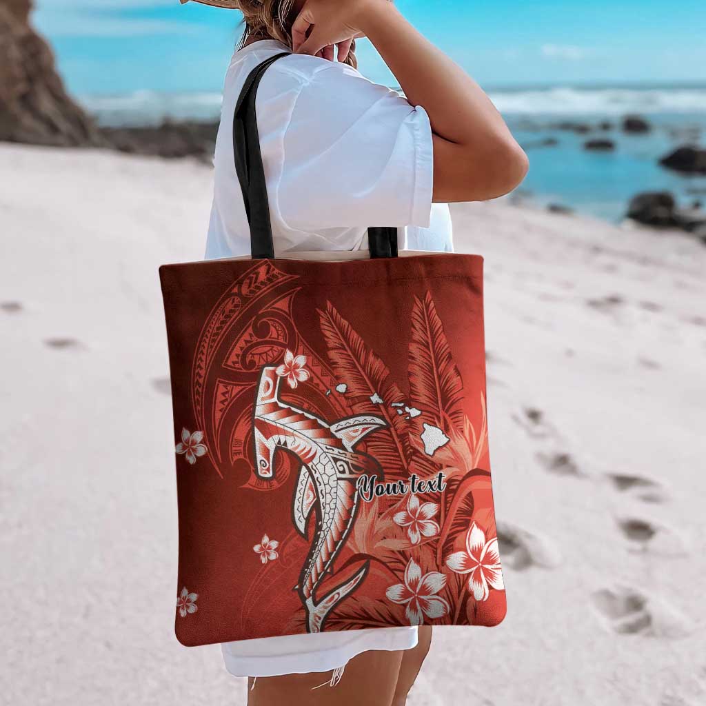 Personalized Hawaiian Maori Hammerhead Shark Tote Bag Ulaula Plumeria - Polynesian Pride