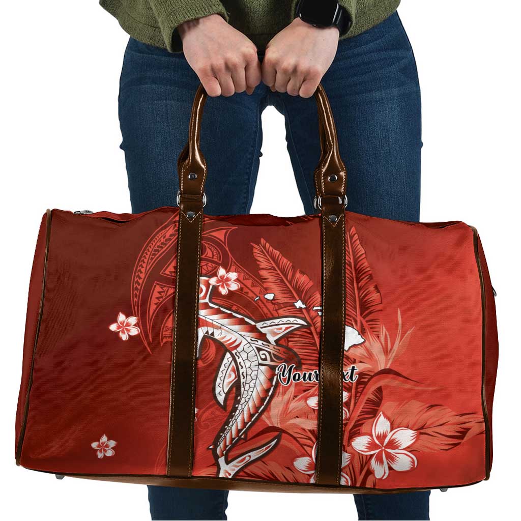 Personalized Hawaiian Maori Hammerhead Shark Travel Bag Ulaula Plumeria - Polynesian Pride