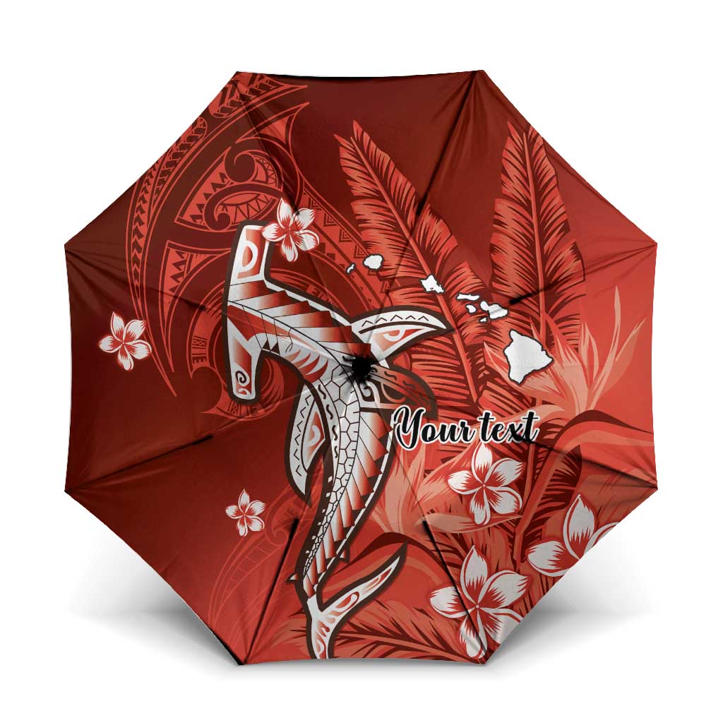 Personalized Hawaiian Maori Hammerhead Shark Umbrella Ulaula Plumeria - Polynesian Pride