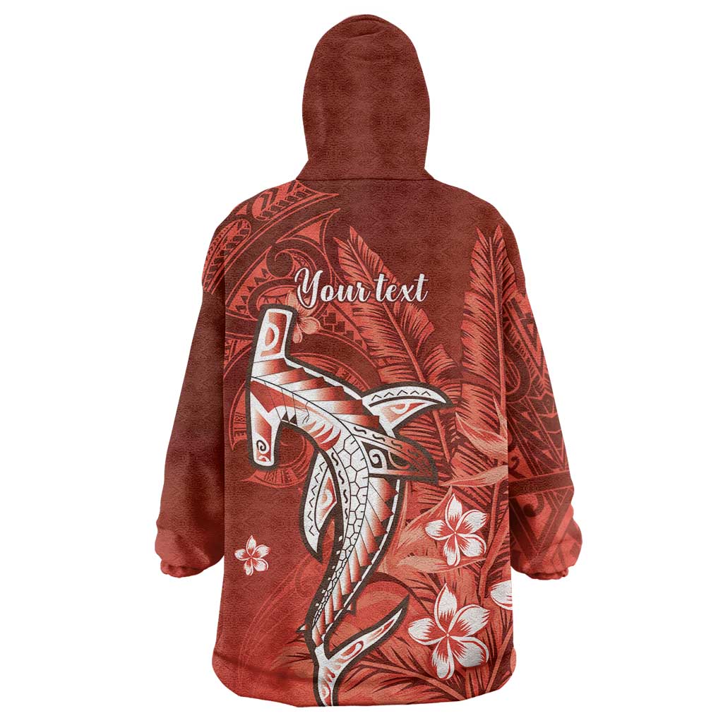 Personalized Hawaiian Maori Hammerhead Shark Wearable Blanket Hoodie Ulaula Plumeria - Polynesian Pride