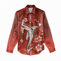 Personalized Hawaiian Maori Hammerhead Shark Women Casual Shirt Ulaula Plumeria - Polynesian Pride