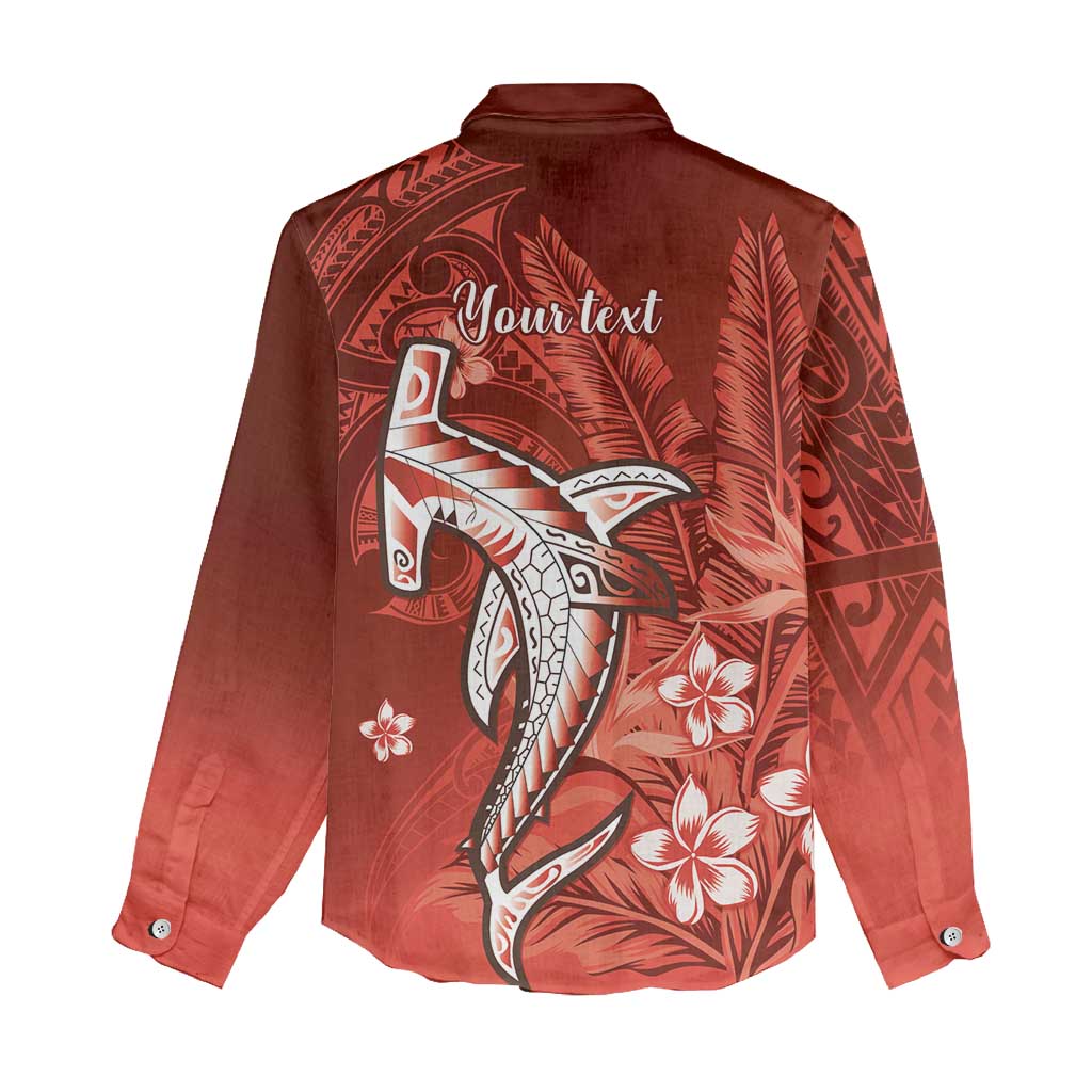 Personalized Hawaiian Maori Hammerhead Shark Women Casual Shirt Ulaula Plumeria - Polynesian Pride