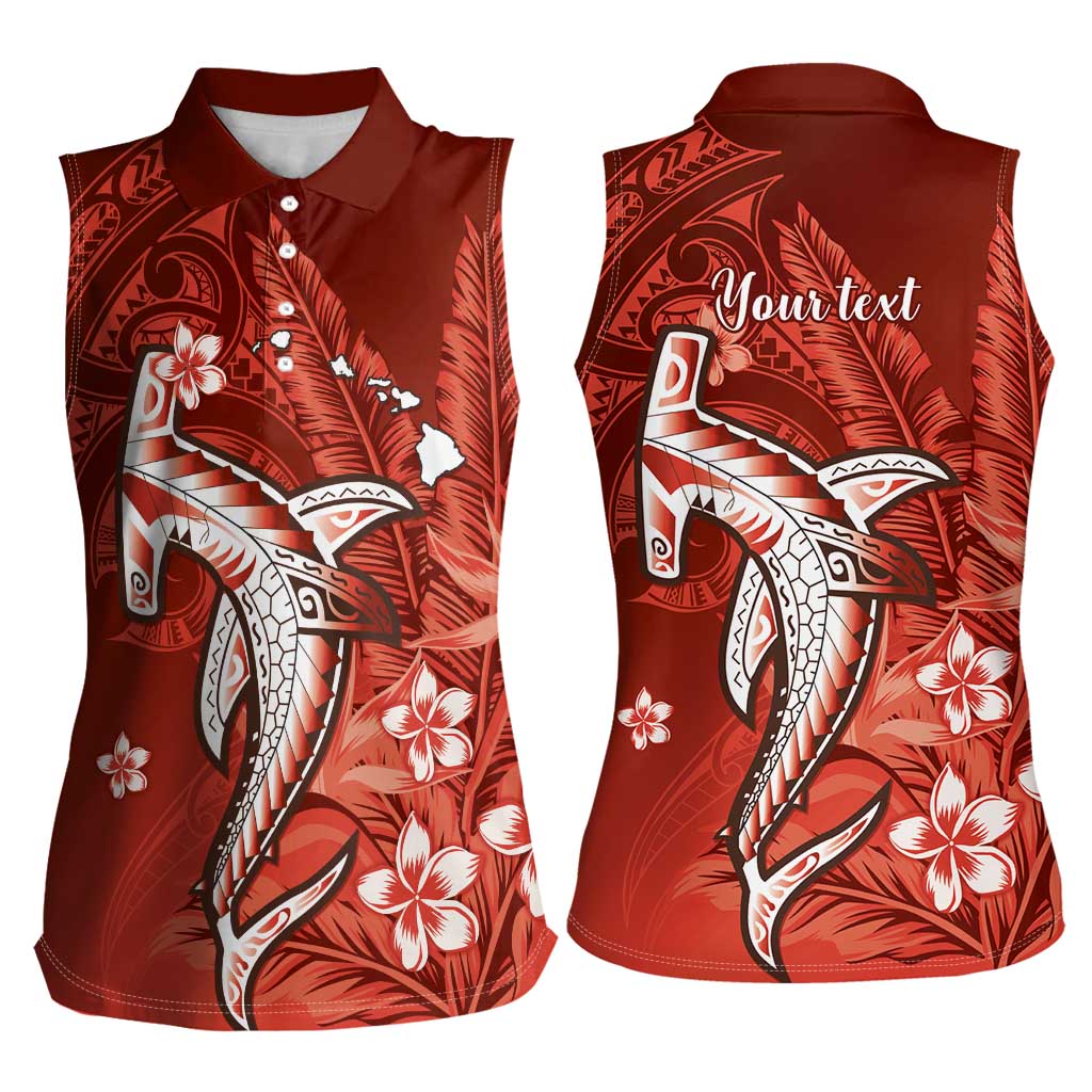 Personalized Hawaiian Maori Hammerhead Shark Women Sleeveless Polo Shirt Ulaula Plumeria - Polynesian Pride