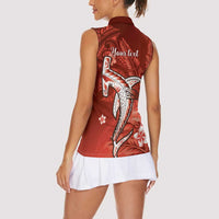 Personalized Hawaiian Maori Hammerhead Shark Women Sleeveless Polo Shirt Ulaula Plumeria - Polynesian Pride