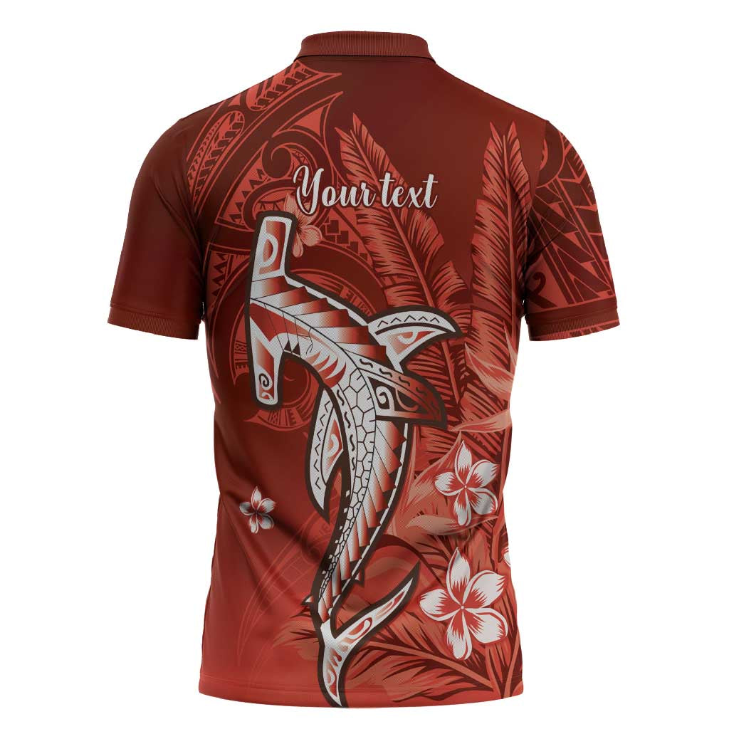 Personalized Hawaiian Maori Hammerhead Shark Zipper Polo Shirt Ulaula Plumeria - Polynesian Pride