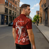 Personalized Hawaiian Maori Hammerhead Shark Zipper Polo Shirt Ulaula Plumeria - Polynesian Pride