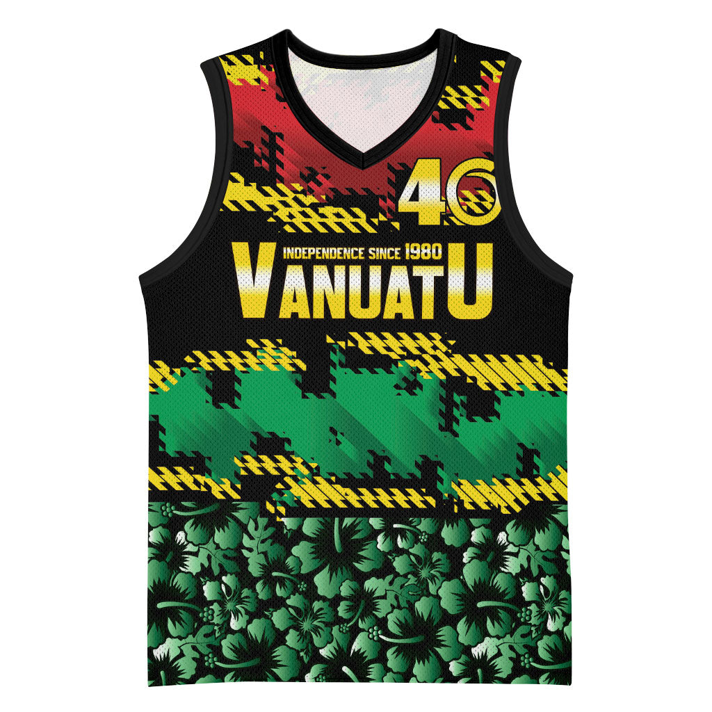Vanuatu 46th Year Anniversary Basketball Jersey 30 July 1980 Hibiscus Seamless Pattern