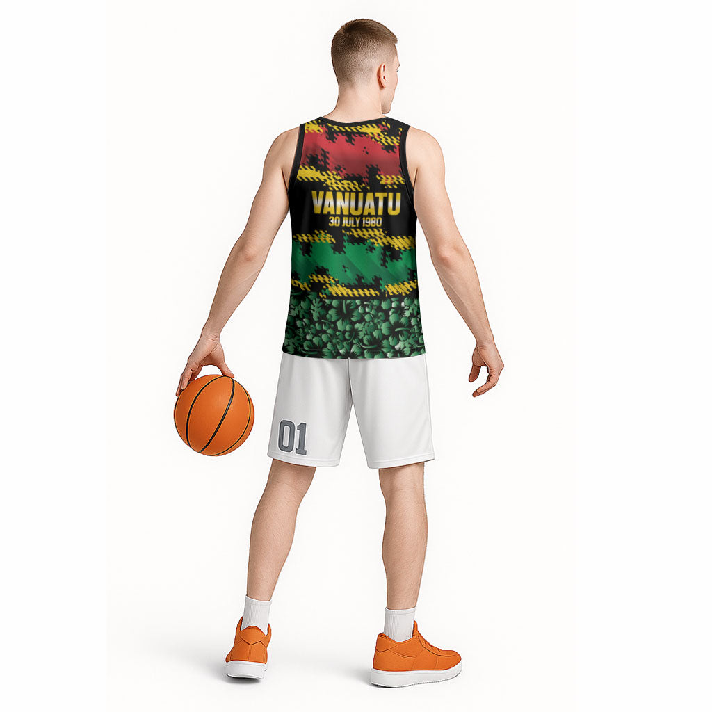 Vanuatu 46th Year Anniversary Basketball Jersey 30 July 1980 Hibiscus Seamless Pattern