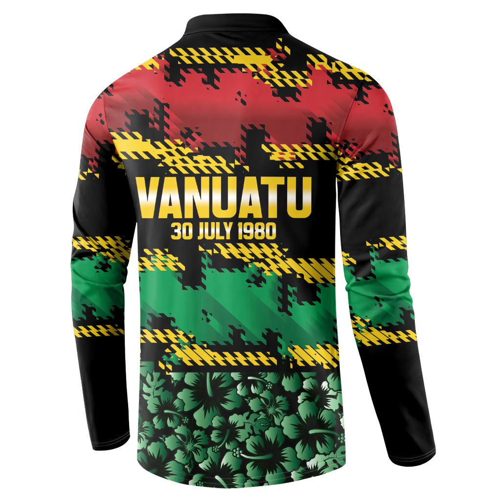 Vanuatu 46th Year Anniversary Button Sweatshirt 30 July 1980 Hibiscus Seamless Pattern