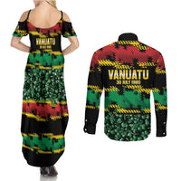 Vanuatu 46th Year Anniversary Couples Matching Summer Maxi Dress and Long Sleeve Button Shirt 30 July 1980 Hibiscus Seamless Pattern