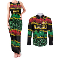 Vanuatu 46th Year Anniversary Couples Matching Tank Maxi Dress and Long Sleeve Button Shirt 30 July 1980 Hibiscus Seamless Pattern LT9 Black - Polynesian Pride