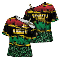 Vanuatu 46th Year Anniversary Cross Shoulder Shirt 30 July 1980 Hibiscus Seamless Pattern