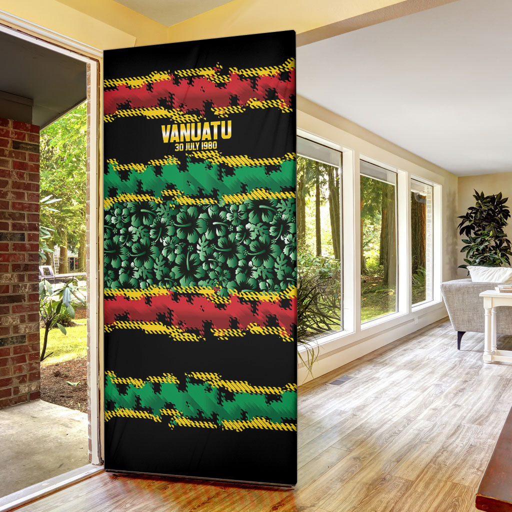 Vanuatu 46th Year Anniversary Door Cover 30 July 1980 Hibiscus Seamless Pattern