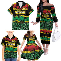 Vanuatu 46th Year Anniversary Family Matching Off The Shoulder Long Sleeve Dress and Hawaiian Shirt 30 July 1980 Hibiscus Seamless Pattern LT9 - Polynesian Pride