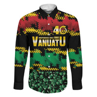 Vanuatu 46th Year Anniversary Family Matching Off Shoulder Maxi Dress and Hawaiian Shirt 30 July 1980 Hibiscus Seamless Pattern LT9 Dad's Shirt - Long Sleeve Black - Polynesian Pride