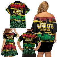 Vanuatu 46th Year Anniversary Family Matching Off Shoulder Short Dress and Hawaiian Shirt 30 July 1980 Hibiscus Seamless Pattern LT9 - Polynesian Pride