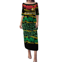 Vanuatu 46th Year Anniversary Family Matching Puletasi and Hawaiian Shirt 30 July 1980 Hibiscus Seamless Pattern LT9 Mom's Dress Black - Polynesian Pride