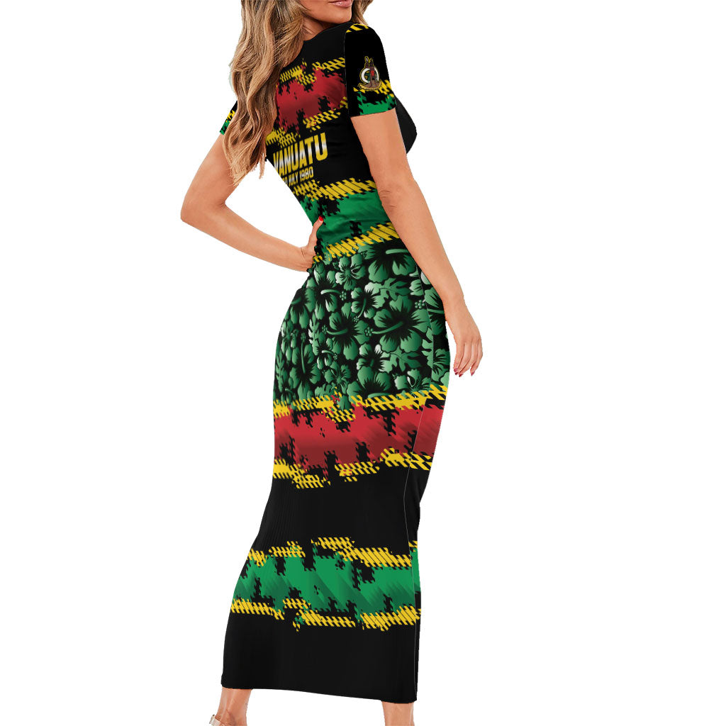 Vanuatu 46th Year Anniversary Family Matching Short Sleeve Bodycon Dress and Hawaiian Shirt 30 July 1980 Hibiscus Seamless Pattern LT9 - Polynesian Pride