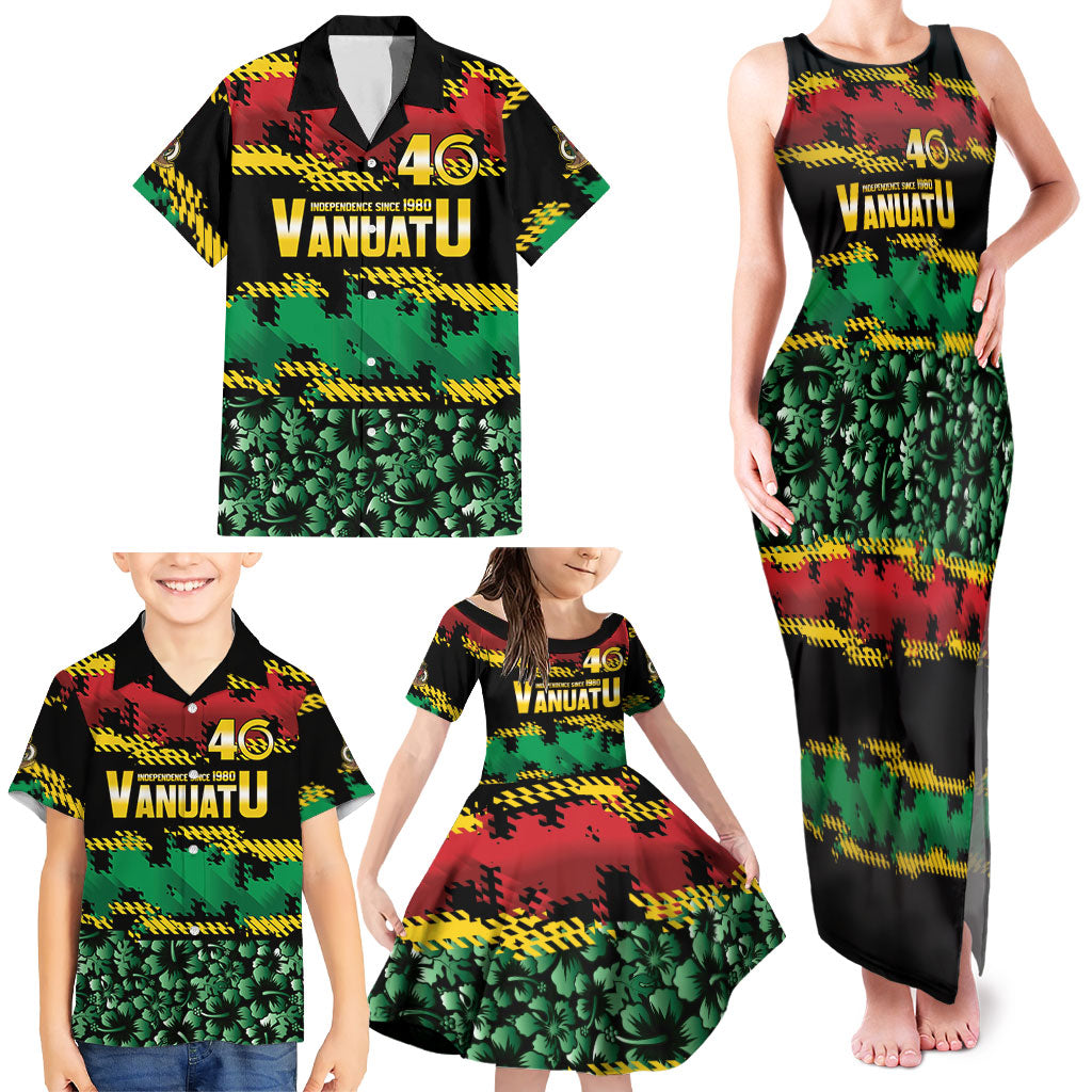 Vanuatu 46th Year Anniversary Family Matching Tank Maxi Dress and Hawaiian Shirt 30 July 1980 Hibiscus Seamless Pattern LT9 - Polynesian Pride