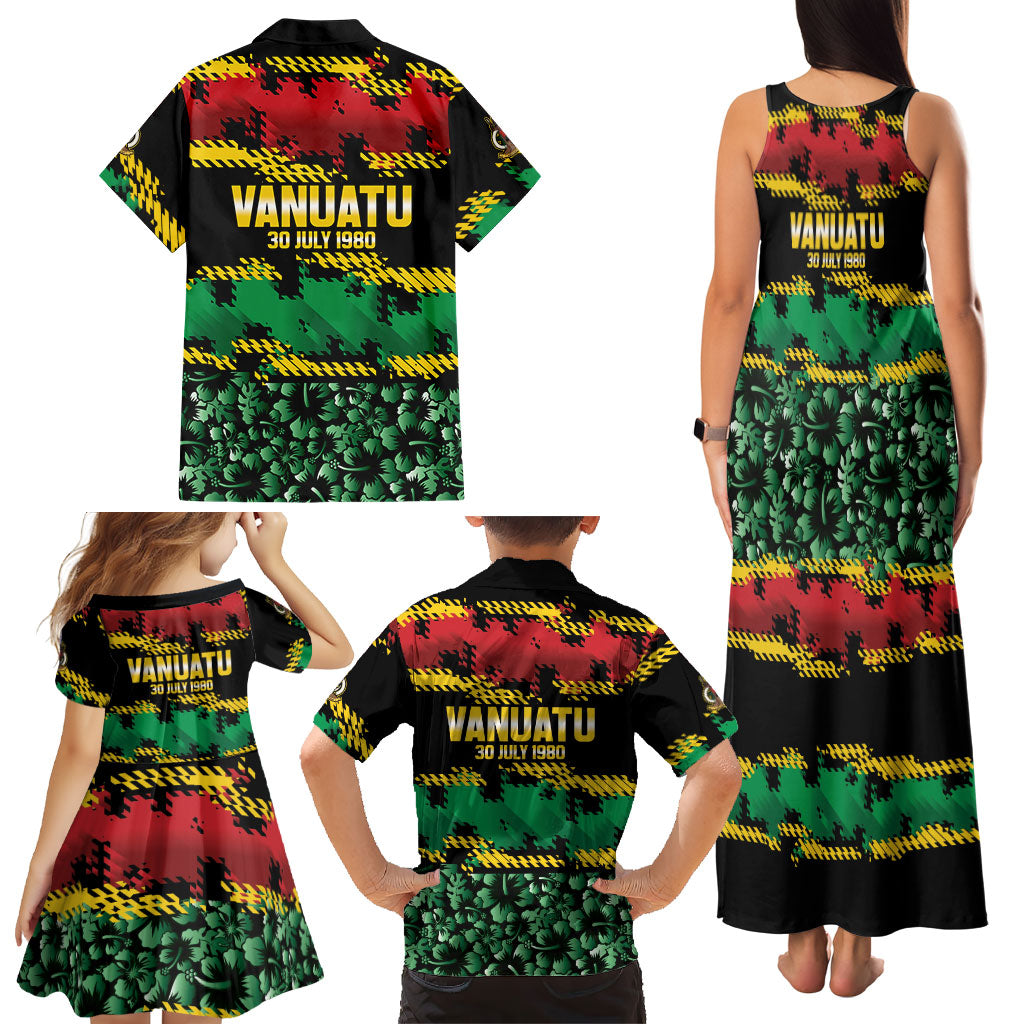 Vanuatu 46th Year Anniversary Family Matching Tank Maxi Dress and Hawaiian Shirt 30 July 1980 Hibiscus Seamless Pattern LT9 - Polynesian Pride