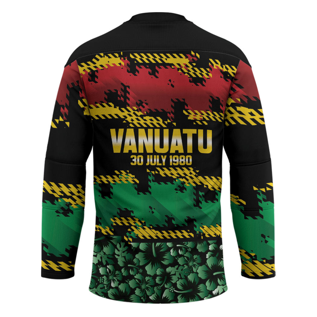 Vanuatu 46th Year Anniversary Hockey Jersey 30 July 1980 Hibiscus Seamless Pattern