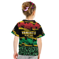 Vanuatu 46th Year Anniversary Kid T Shirt 30 July 1980 Hibiscus Seamless Pattern