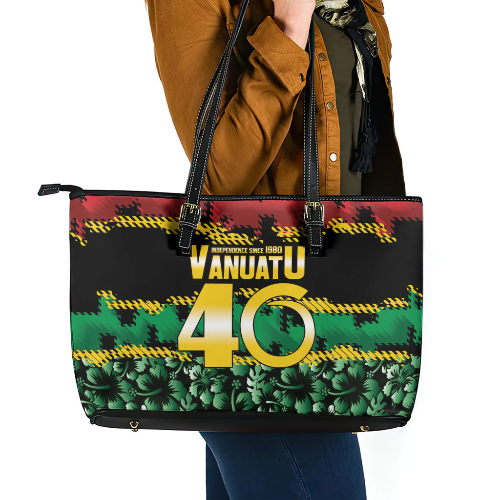Vanuatu 46th Year Anniversary Leather Tote Bag 30 July 1980 Hibiscus Seamless Pattern