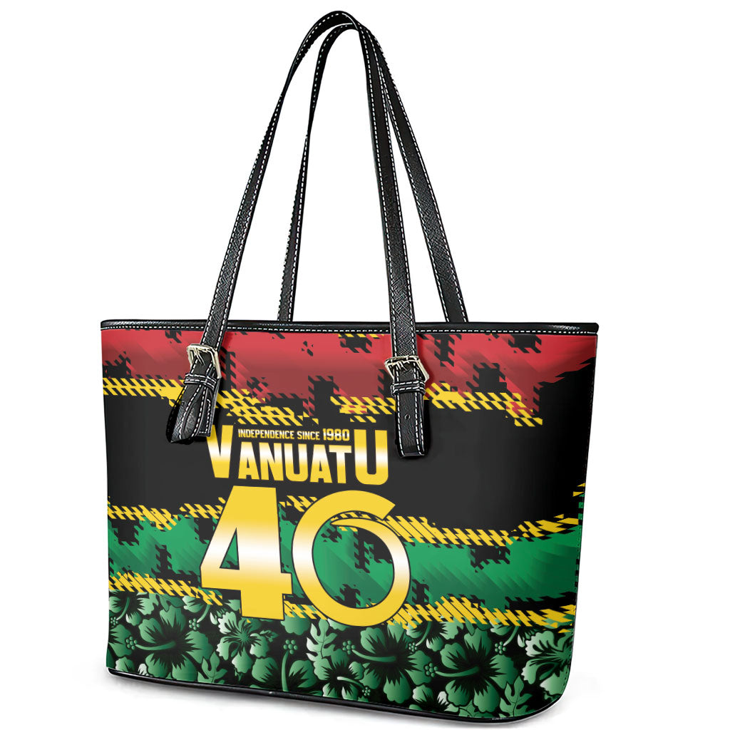 Vanuatu 46th Year Anniversary Leather Tote Bag 30 July 1980 Hibiscus Seamless Pattern