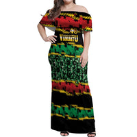 Vanuatu 46th Year Anniversary Off Shoulder Maxi Dress 30 July 1980 Hibiscus Seamless Pattern LT9 Women Black - Polynesian Pride