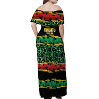 Vanuatu 46th Year Anniversary Off Shoulder Maxi Dress 30 July 1980 Hibiscus Seamless Pattern LT9 - Polynesian Pride