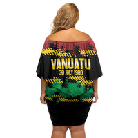 Vanuatu 46th Year Anniversary Off Shoulder Short Dress 30 July 1980 Hibiscus Seamless Pattern