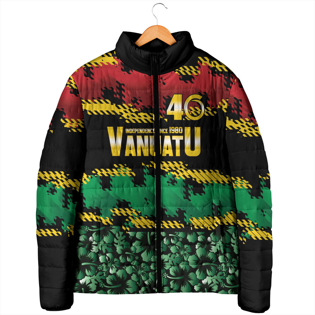 Vanuatu 46th Year Anniversary Padded Jacket 30 July 1980 Hibiscus Seamless Pattern