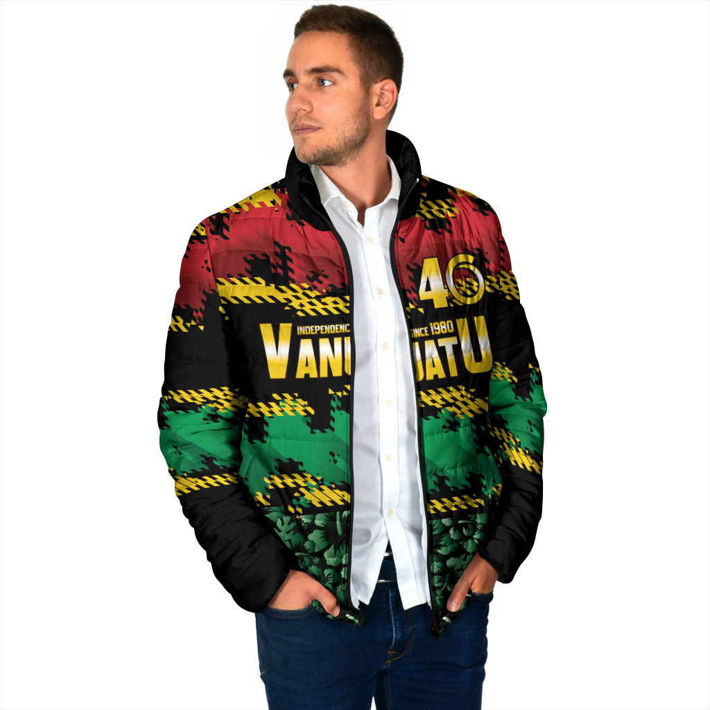 Vanuatu 46th Year Anniversary Padded Jacket 30 July 1980 Hibiscus Seamless Pattern