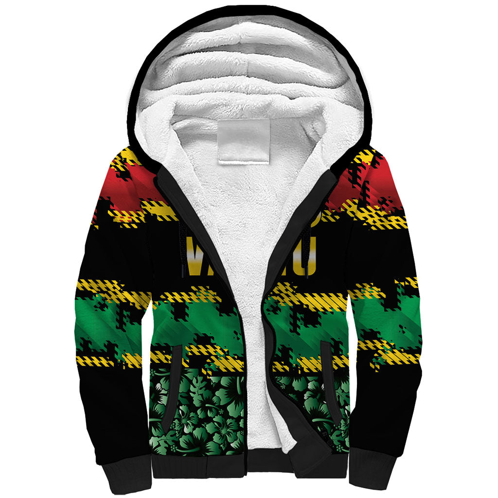 Vanuatu 46th Year Anniversary Sherpa Hoodie 30 July 1980 Hibiscus Seamless Pattern LT9 Unisex Black - Polynesian Pride