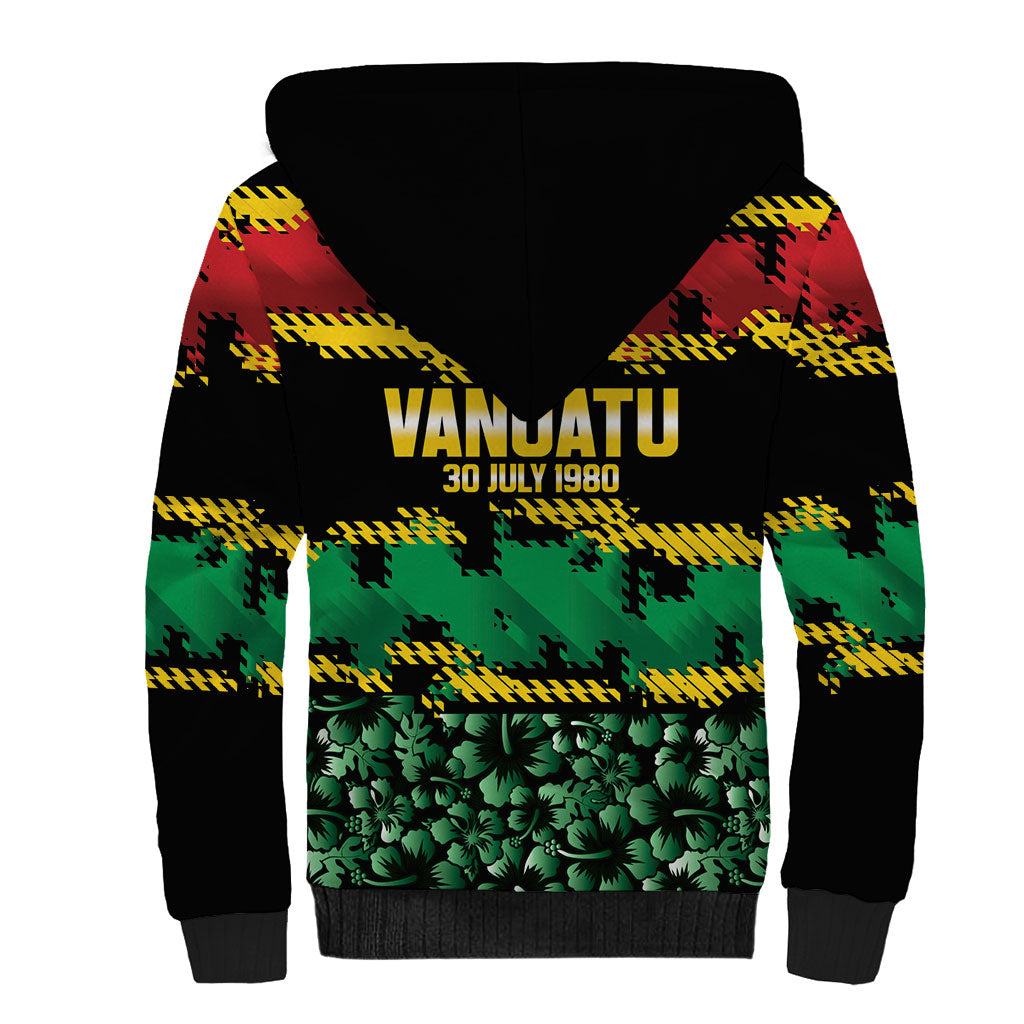 Vanuatu 46th Year Anniversary Sherpa Hoodie 30 July 1980 Hibiscus Seamless Pattern LT9 - Polynesian Pride