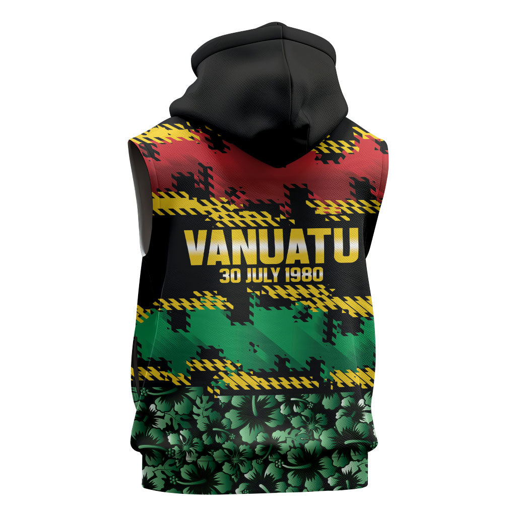 Vanuatu 46th Year Anniversary Sleeveless Hoodie 30 July 1980 Hibiscus Seamless Pattern