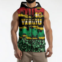 Vanuatu 46th Year Anniversary Sleeveless Zip Hoodie 30 July 1980 Hibiscus Seamless Pattern