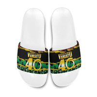 Vanuatu 46th Year Anniversary Slide Sandals 30 July 1980 Hibiscus Seamless Pattern LT9 Black - Polynesian Pride