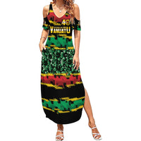 Vanuatu 46th Year Anniversary Summer Maxi Dress 30 July 1980 Hibiscus Seamless Pattern LT9 Women Black - Polynesian Pride