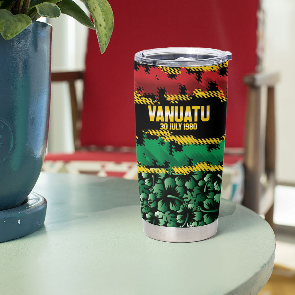 Vanuatu 46th Year Anniversary Tumbler Cup 30 July 1980 Hibiscus Seamless Pattern