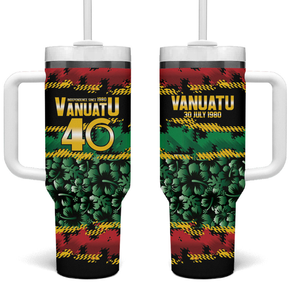 Vanuatu 46th Year Anniversary Tumbler With Handle 30 July 1980 Hibiscus Seamless Pattern