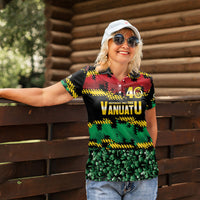 Vanuatu 46th Year Anniversary Women Polo Shirt 30 July 1980 Hibiscus Seamless Pattern
