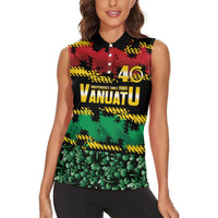 Vanuatu 46th Year Anniversary Women Sleeveless Polo Shirt 30 July 1980 Hibiscus Seamless Pattern LT9 - Polynesian Pride