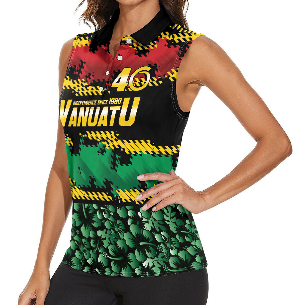 Vanuatu 46th Year Anniversary Women Sleeveless Polo Shirt 30 July 1980 Hibiscus Seamless Pattern LT9 - Polynesian Pride