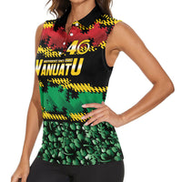 Vanuatu 46th Year Anniversary Women Sleeveless Polo Shirt 30 July 1980 Hibiscus Seamless Pattern LT9 - Polynesian Pride
