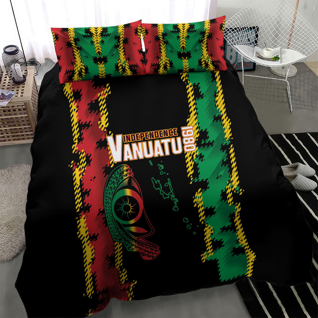 Vanuatu 46th Year Anniversary Bedding Set Tamtam Slit Drums Long God Yumi Stanap