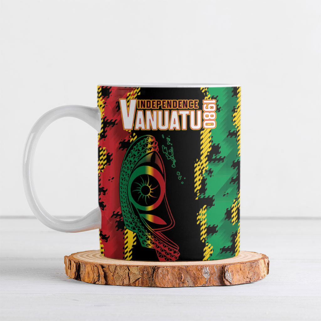 Vanuatu 46th Year Anniversary Ceramic Mug Tamtam Slit Drums Long God Yumi Stanap LT9 Black - Polynesian Pride
