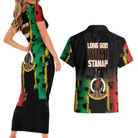 Vanuatu 46th Year Anniversary Couples Matching Short Sleeve Bodycon Dress and Hawaiian Shirt Tamtam Slit Drums Long God Yumi Stanap LT9 - Polynesian Pride