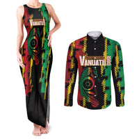 Vanuatu 46th Year Anniversary Couples Matching Tank Maxi Dress and Long Sleeve Button Shirt Tamtam Slit Drums Long God Yumi Stanap LT9 Black - Polynesian Pride